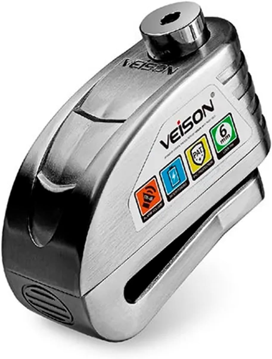 Disc Lock Motorcycle with Alarm Veison Silver, Motorcycle Locks Anti Theft Alarm System 130 db, Disc Lock Wheel Lock Heavy Duty Anti Theft