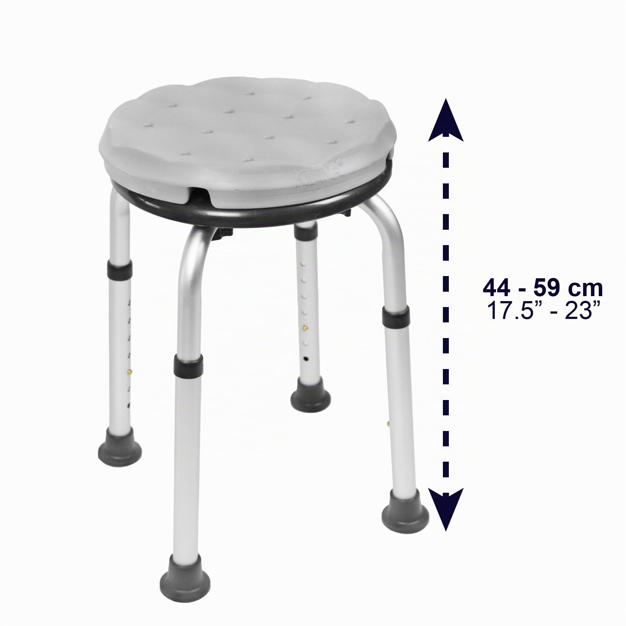 KMINA Taburete Ducha para Mayores con Cojín de Espuma, Banqueta Ducha, Impermeable, Altura Regulable, Montaje Sin Herramientas - Fabricado en España
