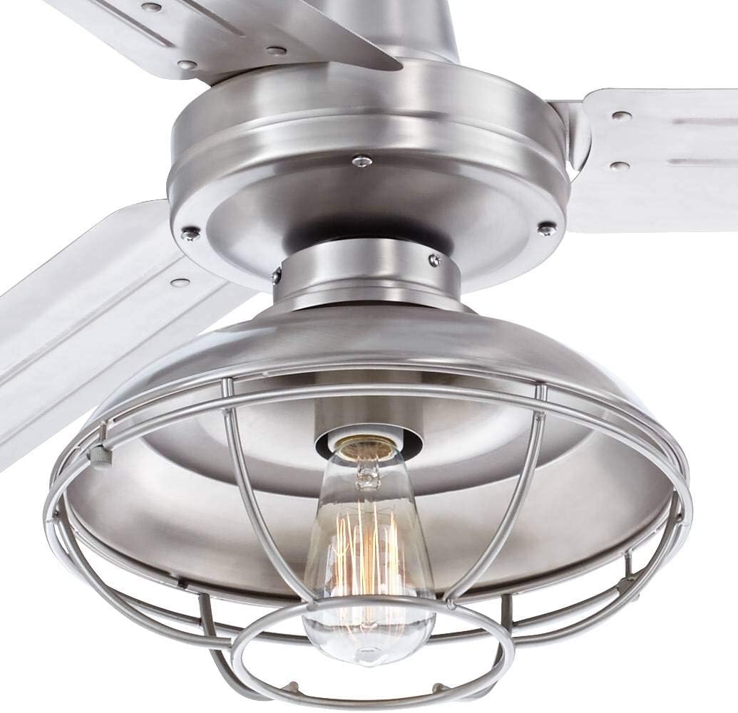 Discount 90% 72 Turbina XL Franklin Park Industrial 3 Blade Indoor Outdoor Ceiling Fan with Light LED Dimmable Remote Control Brushed Nickel Silver Cage Damp Rated for Patio Exterior House Porch - Casa Vieja