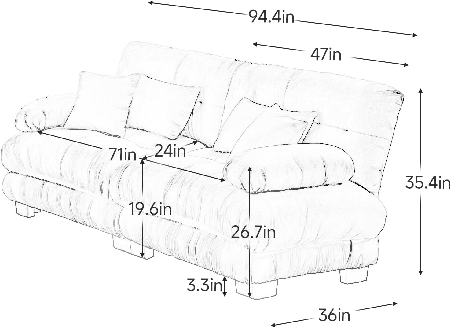 Cloud Sectional Sofa, 94.4" Chenille Deep 2 Seater Modular Loveseat Sofa Couch for Living Room,Light Coffee