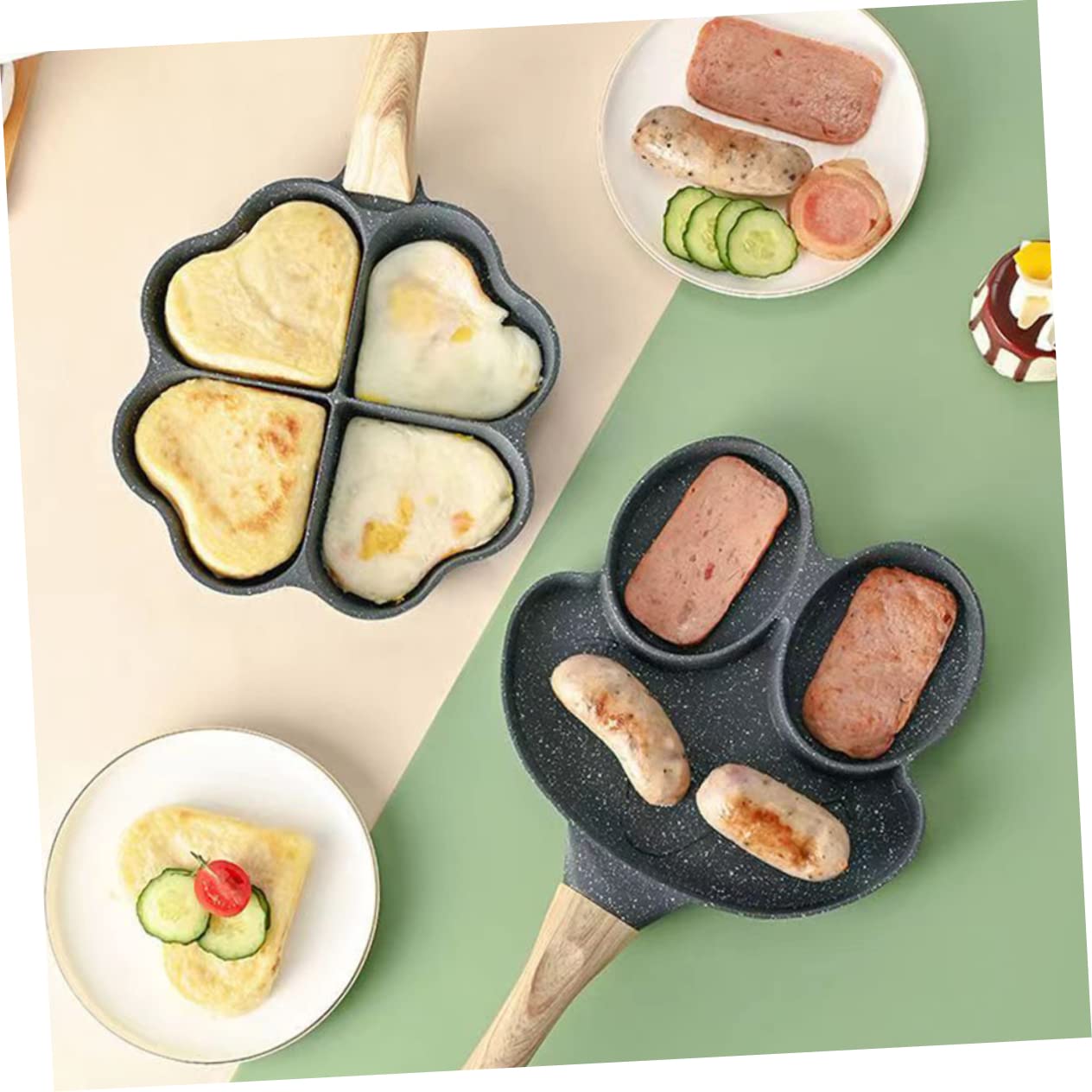 OKUMEYR 2-teilige Mini-Omelette-Pfanne - Herz & Stern Form Für Lustiges Frühstück