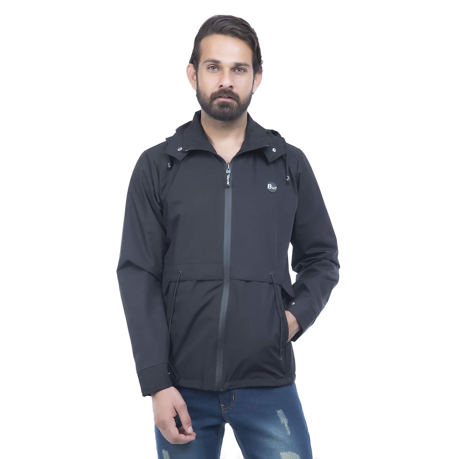 Men's Solid A-Line Coat (WS19996BK-42_Black_XL)