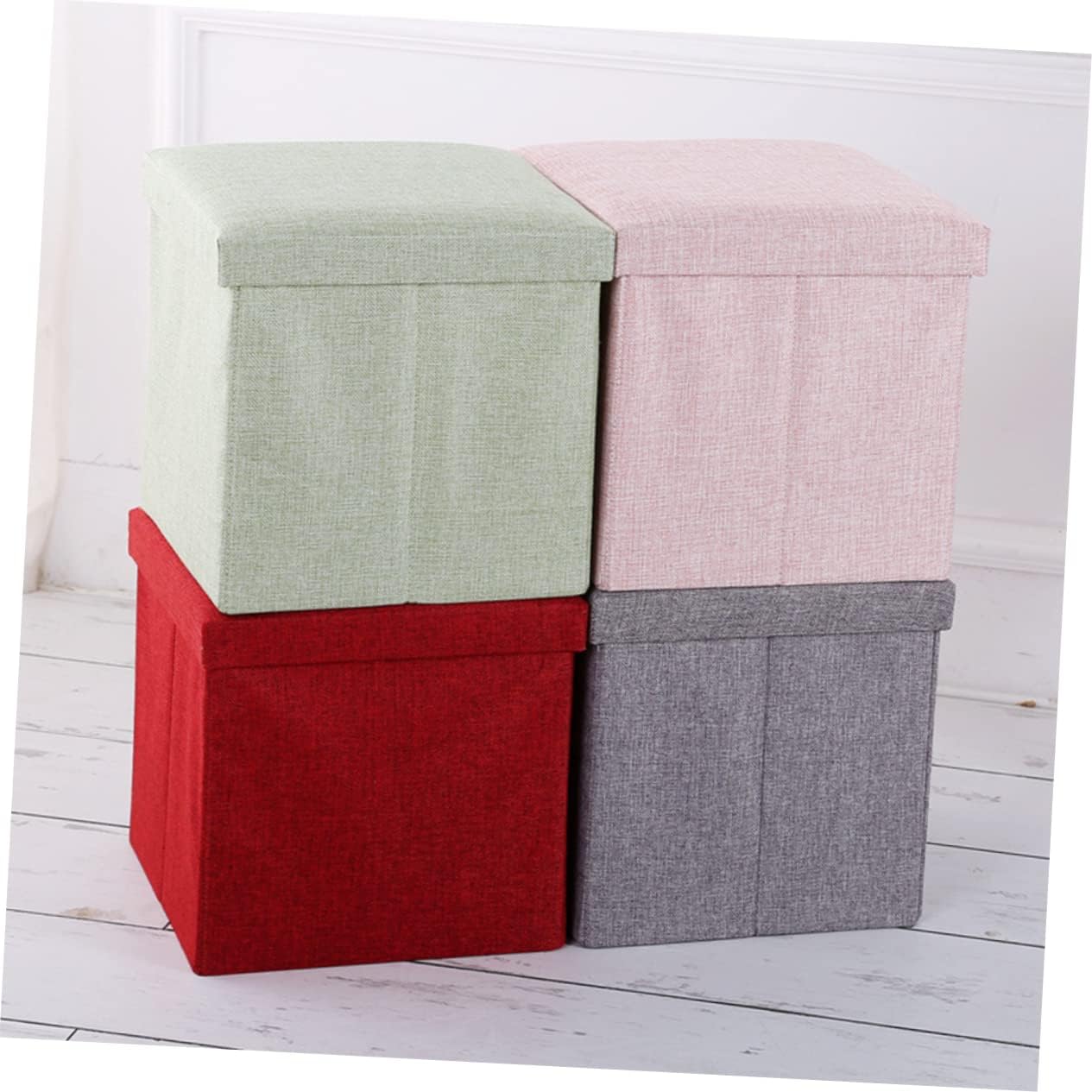 Folding Storage Stool with Comfortable Fabric Multifunctional Seat and Storage Box for Household Sundries Dark Grey for Room and Playroom
