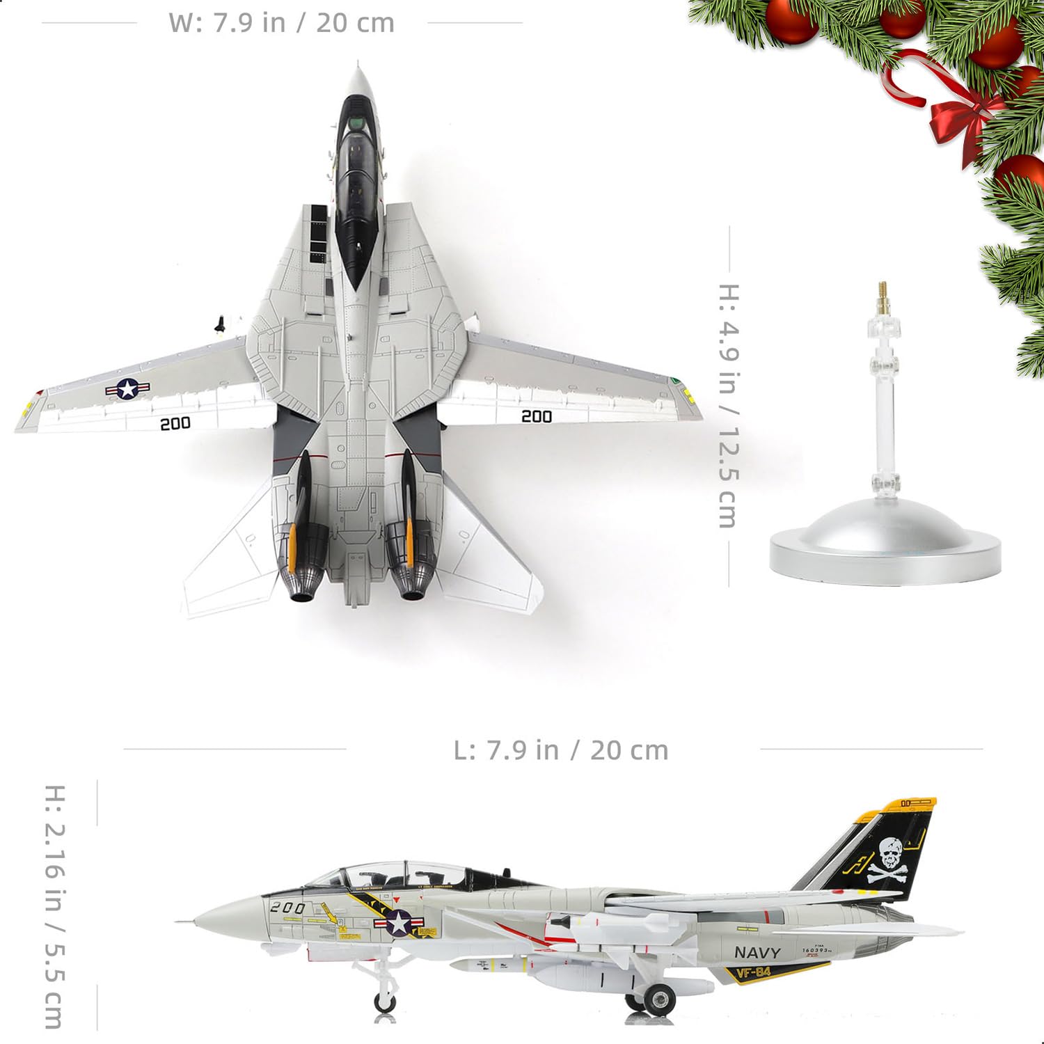 NUOTIE F-14A Tomcat 1/100 Metall Flugzeug Modellbausätze mit Ständer VF-84 Jolly Rogers DieCast Alloy Fighter Modell Jet Replik Vorgefertigte Militärflugzeugsammlung für Display oder Geschenk | VF-84 Jolly Rogers DieCast Alloy Fighter Model Jet Replica Pr
