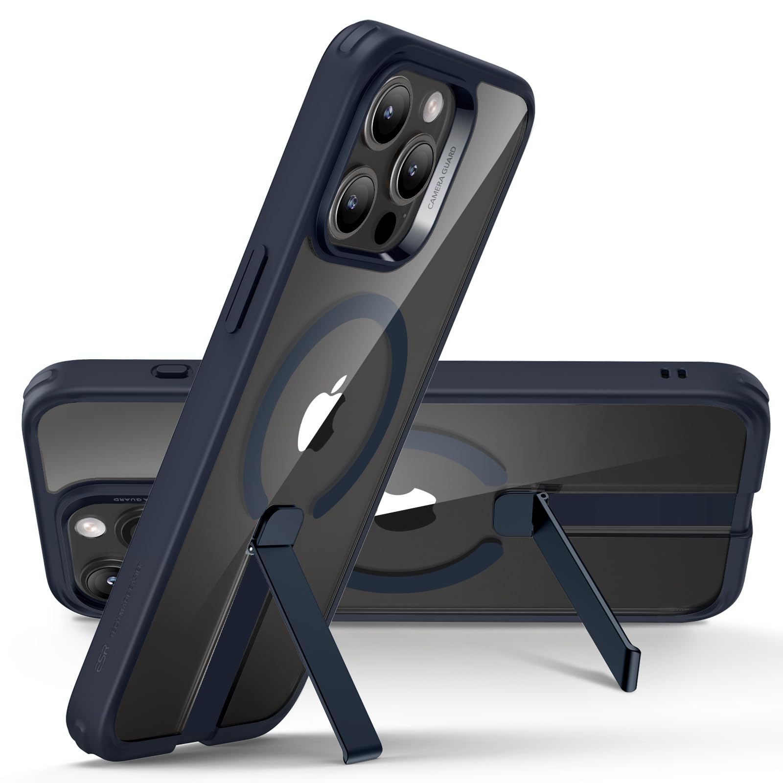 ESR for iPhone 15 Pro Max Case with Stand, Military-Grade Shockproof Protection, Magnetic Fully Adjustable Flickstand Phone Case, Compatible with MagSafe Accessories, Boost Series, Clear Dark Blue