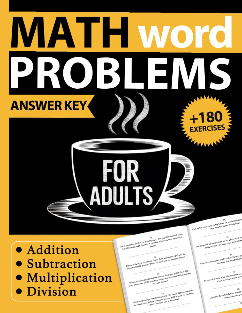 Addition, Subtraction, Multiplication, and Division Math Word Problems Workbook For Adults With Answers: Math Practice Workbook For Adults and Seniors ... - Math Activity Worksheets For Adults