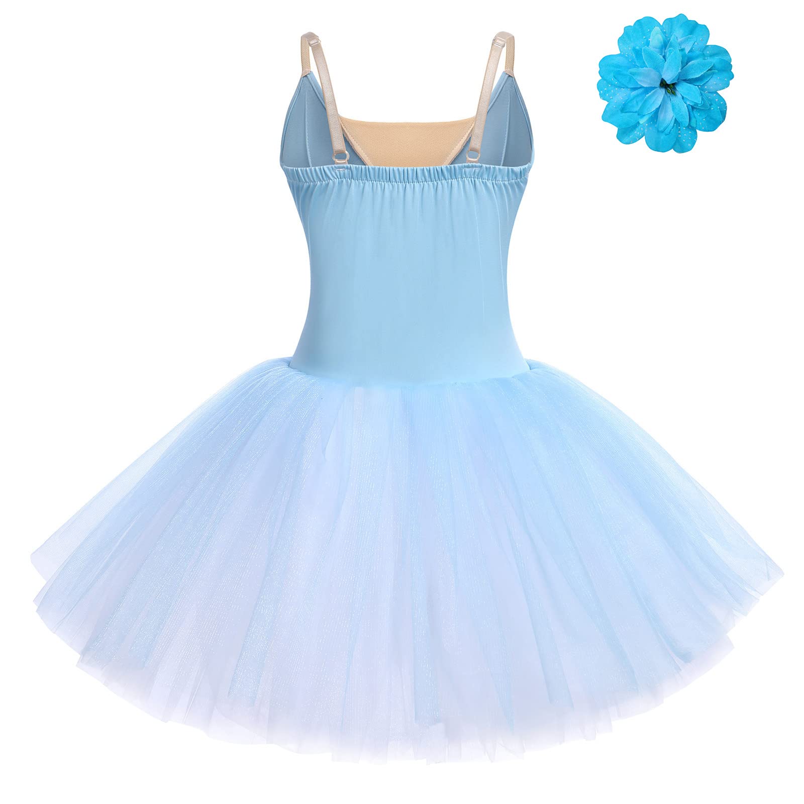 Odizli Ballettkleidung Damen Spaghettiträger Tanzbody Tütü Tüllrock Ballettkleid+Haarspange Tanzkleid