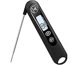 DOQAUS Meat Thermometers, 3S Instant Read Food Thermometer, Accurate Meat Thermometer Probe With Backlight, Foldable Long Probe, Auto On/Off, Cooking Thermometers for Kitchen, BBQ, Water, Milk(Black)