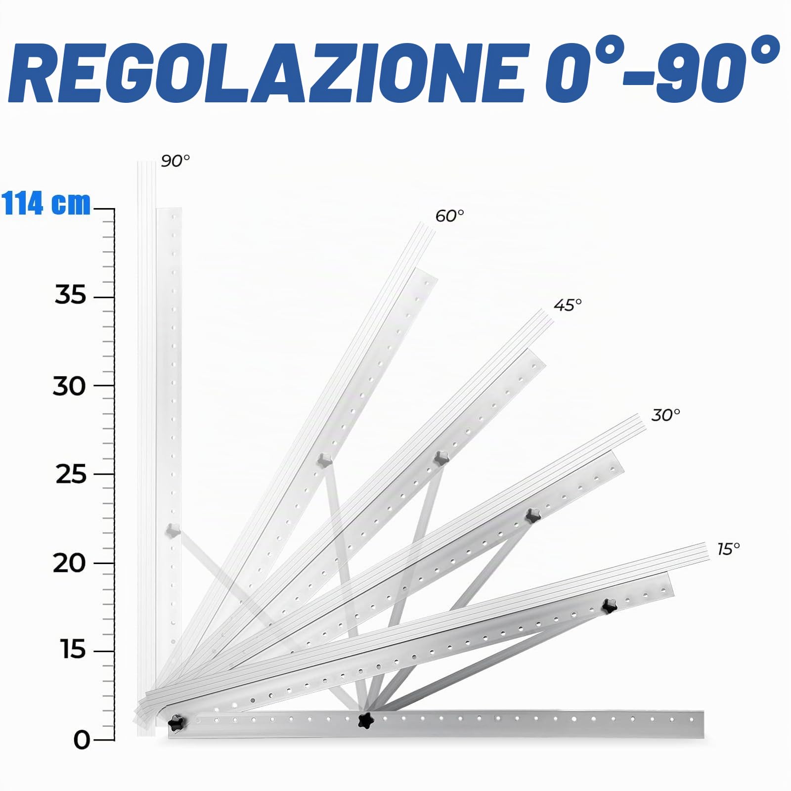 GLIESE Supporto per pannello solare, 114 cm, pannelli solari, set di montaggio da 0° a 90°, supporto fotovoltaico, per tetto piatto da 100 W a 600 W, montaggio a parete, fotovoltaico, balcone (2 set