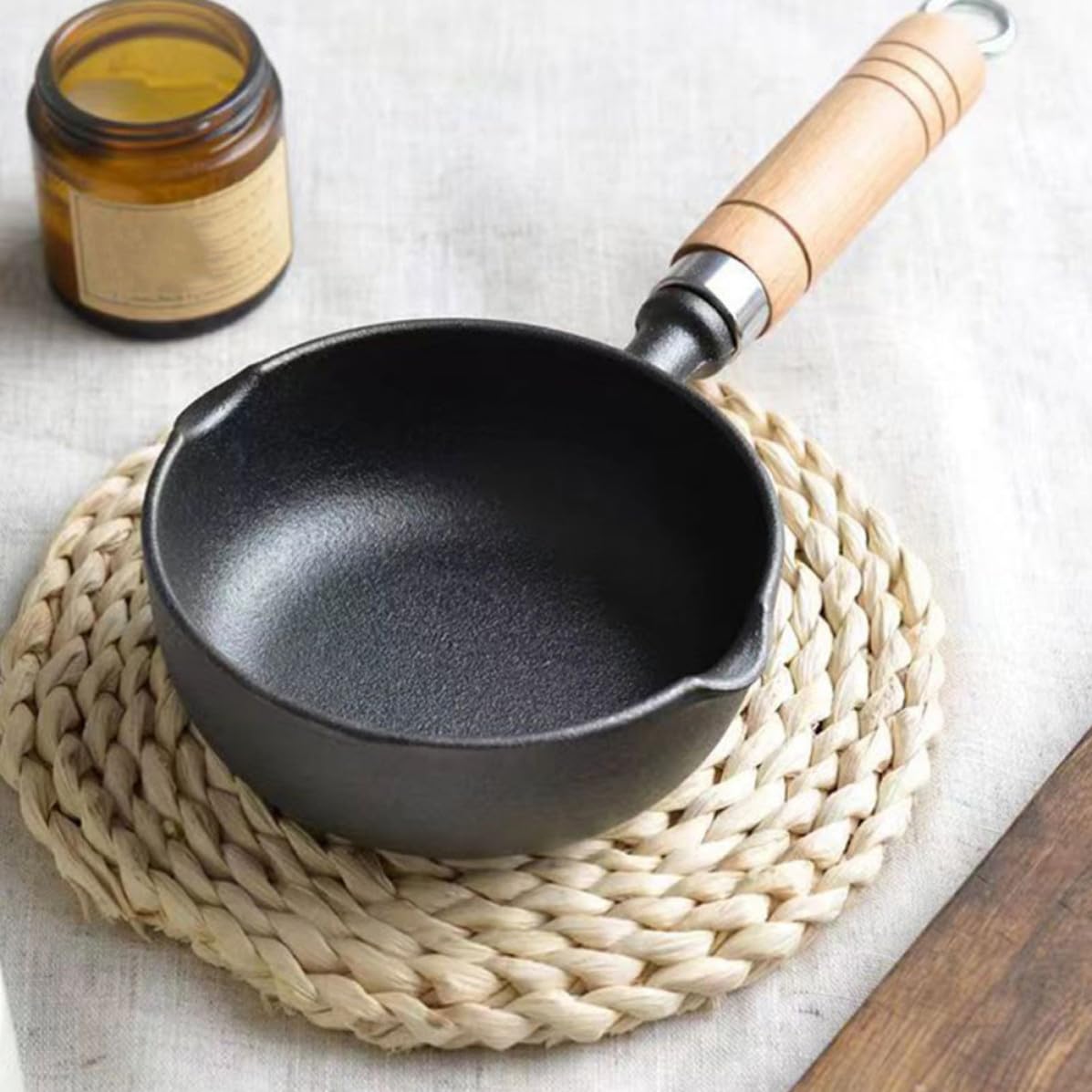 VILLCASE 2 Piezas Mini Sartén de Hierro Fundido, Sarten Pequeña, Negro, Diseño Vertedor, Resistente al Desgaste, para Freír Huevos y Hacer Tortitas en Cocina