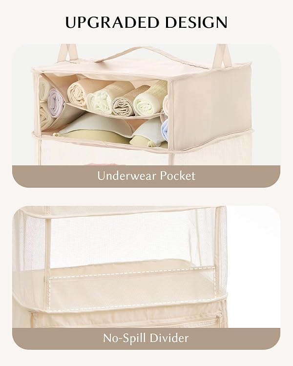 EACHY Portable Hanging Travel Shelves Bag Packing Cube Organizer Suitcase Storage Large Capacity (Beige L) (Beige, Medium) by EACHY - Used condition - Image 6