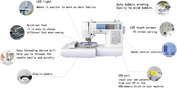 Computerized Sewing and Embroidery Machines for Beginners, 75 Built-in Designs, Large LCD Touch Screen for Home Clothing and Bedding