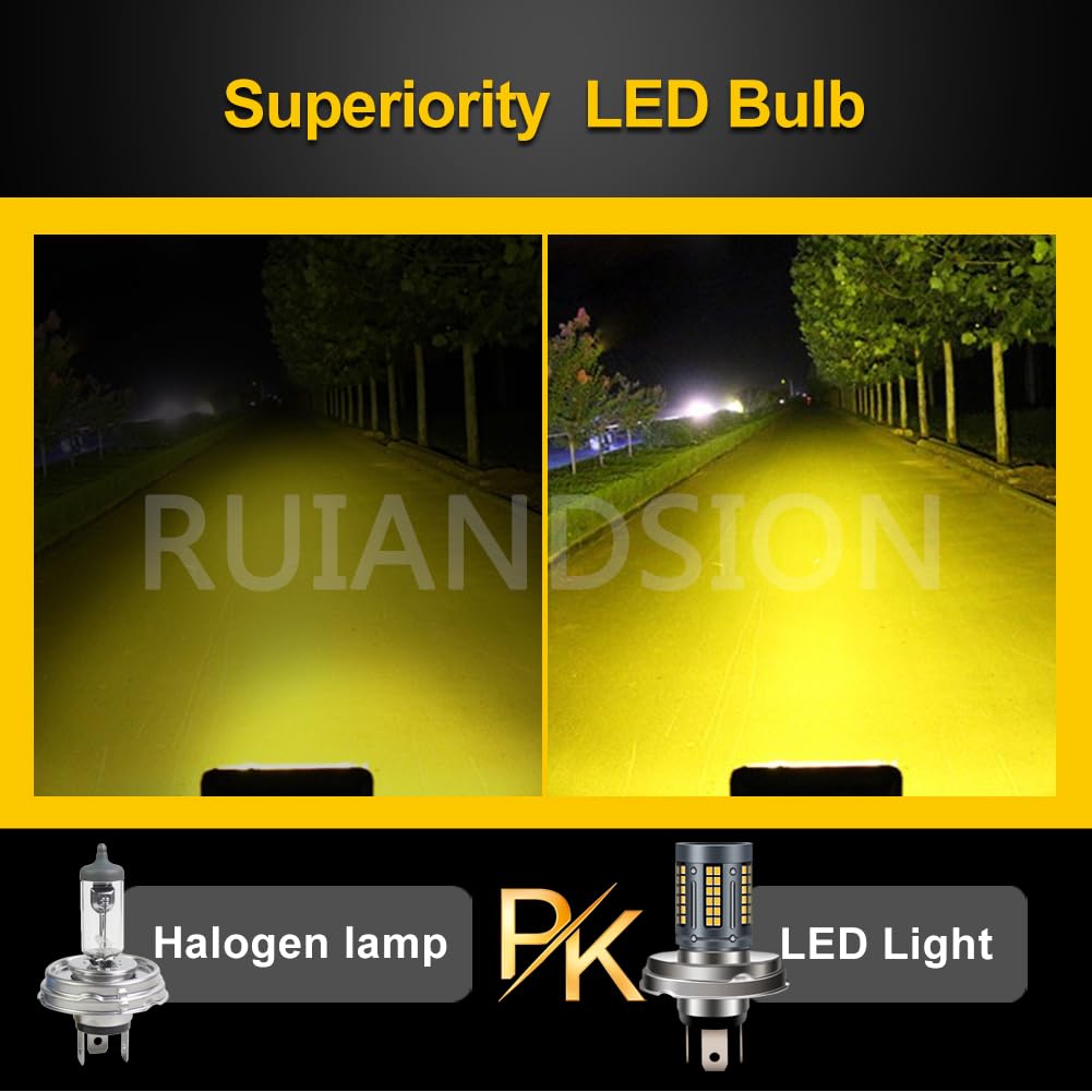 Ruiandsion Bulbe pour Motocyclette LED P45T R2 12V-30V 12V 24V Sans Polarité Super Lumineux 2016 84 Puces SMD Pilote Intégré Bulbe LED Jaune Ambré pour Voiture/Motocyclette Pack de 2