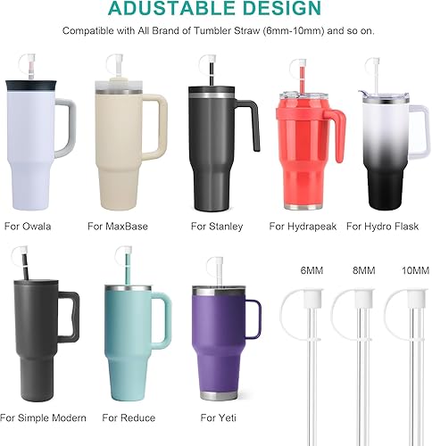 Miniatura 2 de Paquete de 4 fundas de popote compatibles con todas las marcas de Stanley, Simple Modern, Yeti, Owala, etc., reutilizable, grado alimenticio, suave,