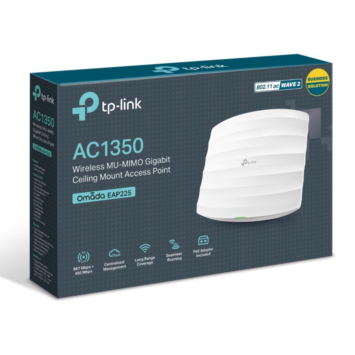 TP-Link EAP223 Access Point Wi-Fi AC1350 AP Wireless, Supporto PoE 802.3af,1 Gigabit Port, Gestione centralizzata, adattatore non incluso