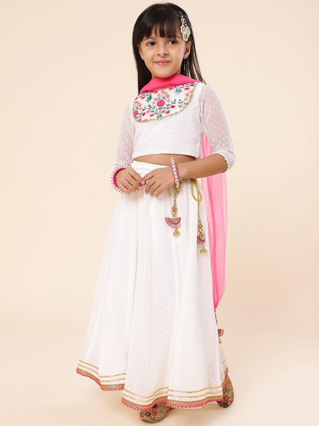 A.T.U.N. (ALL THINGS UBER NICE) Lehenga i bluzka z haftowanym zestawem Dupatta dla dziewczynek | Etniczny zestaw odzieży na świąteczne okazje