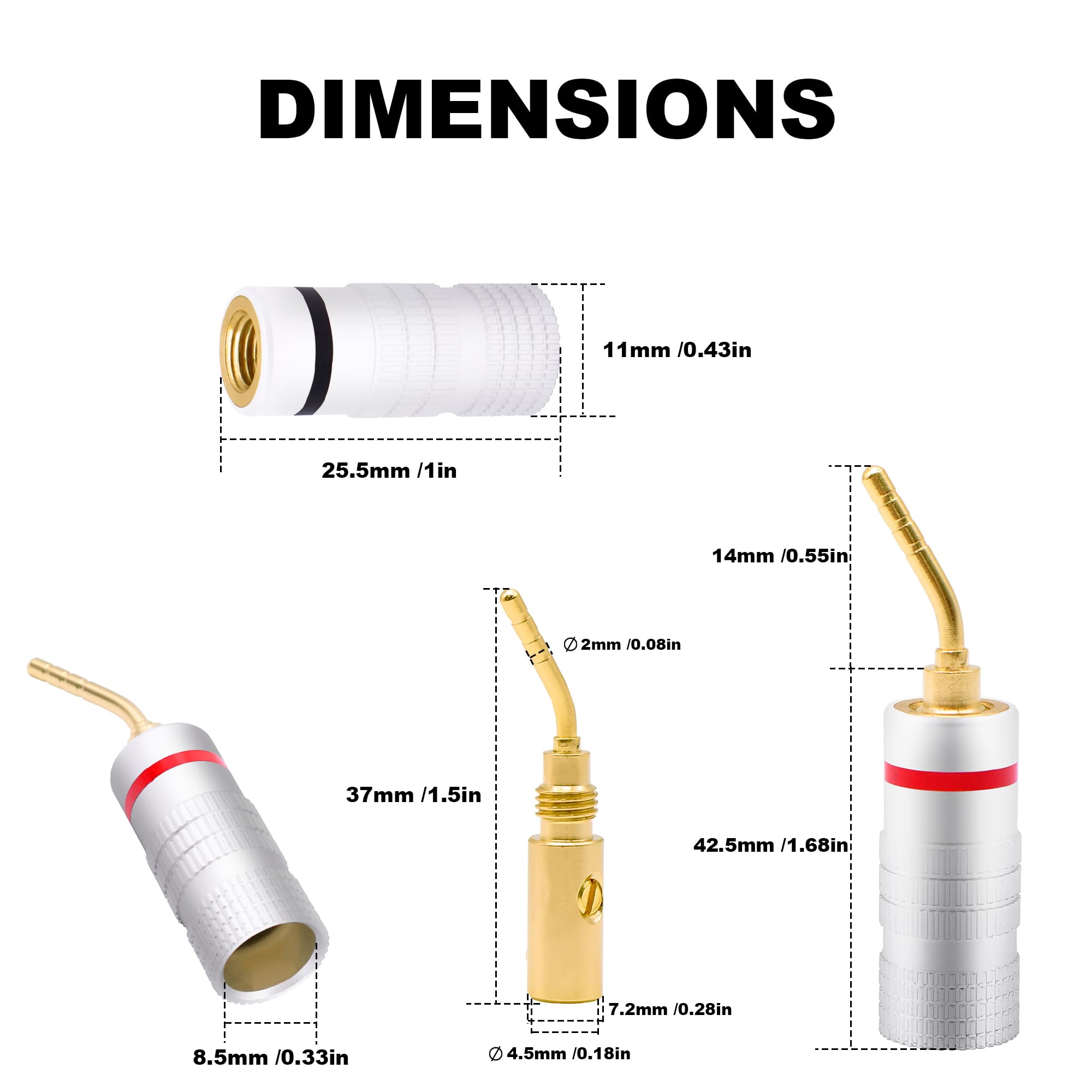 Tbest 10 Pcs Connecteurs Banane Plaqués Or en Cuivre 24K Inclinés pour Câble d'Enceinte 4mm Jack Tbest 10 Pcs Connecteurs Banane Plaqués Or en Cuivre 24K Inclinés pour Câble d'Enceinte 4mm Jack
