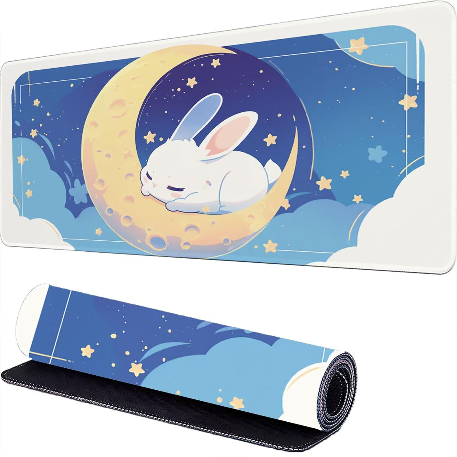 Podkładka pod mysz dla graczy Królik 1800 x 900 x 3 mm, Księżyc XXL rozszerzona podkładka pod mysz podkładka pod mysz z antypoślizgową gumową podstawą, podkładka pod mysz do komputera, komputera