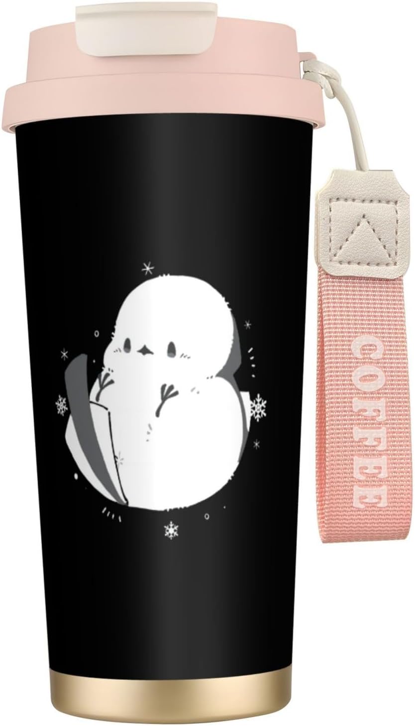 Qoo10] ストロー付き タンブラー 保温保冷 水筒 タンブラー シマエナガ 鳥柄 コーヒー マグボトル ストロー付き 保温 保冷 水筒 500ml 持ち運び可能 真空断熱 蓋付き 漏れ