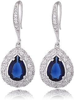 CZ Teardrop Earrings for Women - Sterling Silver Bridal Pear Shape Cubic Zirconia Crystal Rhinestone Fishhook Dangle Drop Earrings for Bride Bridesmaids Wedding Party Prom Fashion Costume Jewelry