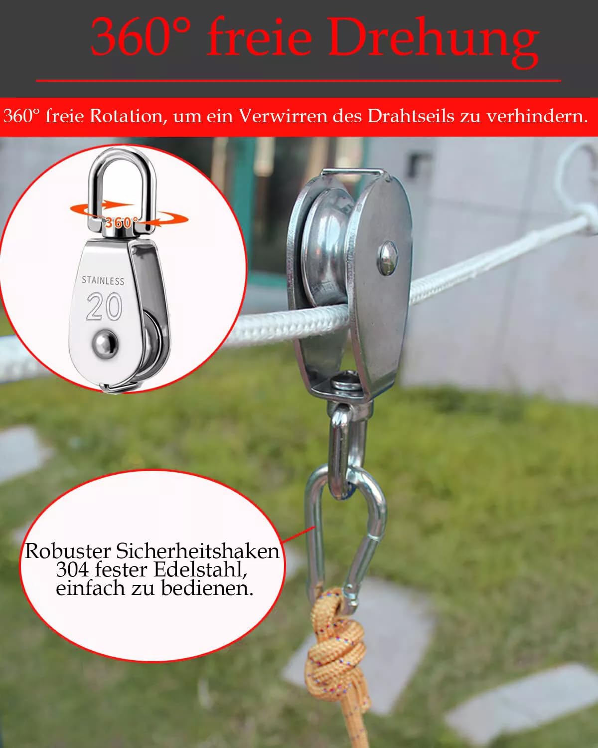Umlenkrolle für Seile,M15-M100 Edelstahl Rollenrad Seilrolle Einzelner/Doppelrolle U-Nut-Rollenrad,Tragkraft 35-1500kg, Doppel Blockseilrolle Geeignet für Zuhause,Fitnessstudio,Outdoor