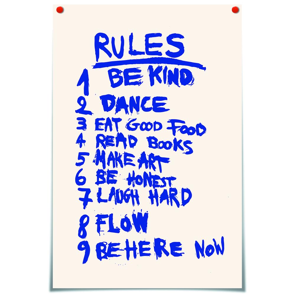 Drimiler Blue Unframed 9 Strip Rules Abstract Posters Trendy Inspirational Quotes Canvas Wall Art Funky Blue Vintage Motivational Minimalist Aesthetic Wall Decor For Bedroom Dorm Office 12X16in Unframed