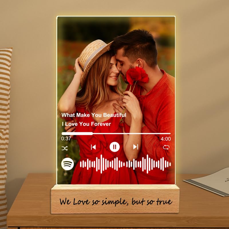 Personalized Acrylic Music Plaque with Wooden, Custom Spotify Plaque With Unique Custom Your Favorite Song & Photo For Boyfriend or Girlfriend, Customized Gifts for Couples, Famlily (5 Size: 15-40cm) — image 1