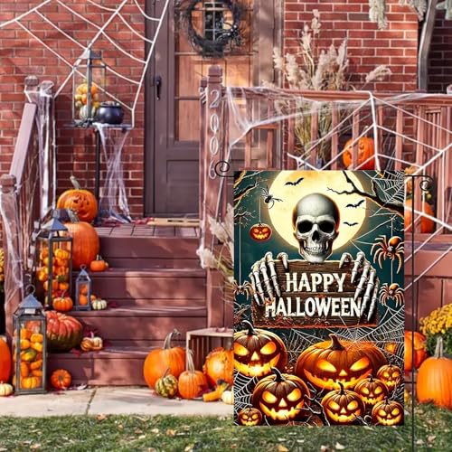 abzdfty Halloween Garden Flag 12x18 Inch Double Sided Pumpkin Skeleton Garden Flag Halloween Decorative Yard Flag for Outside, Patio, Porch and Lawn - image 8
