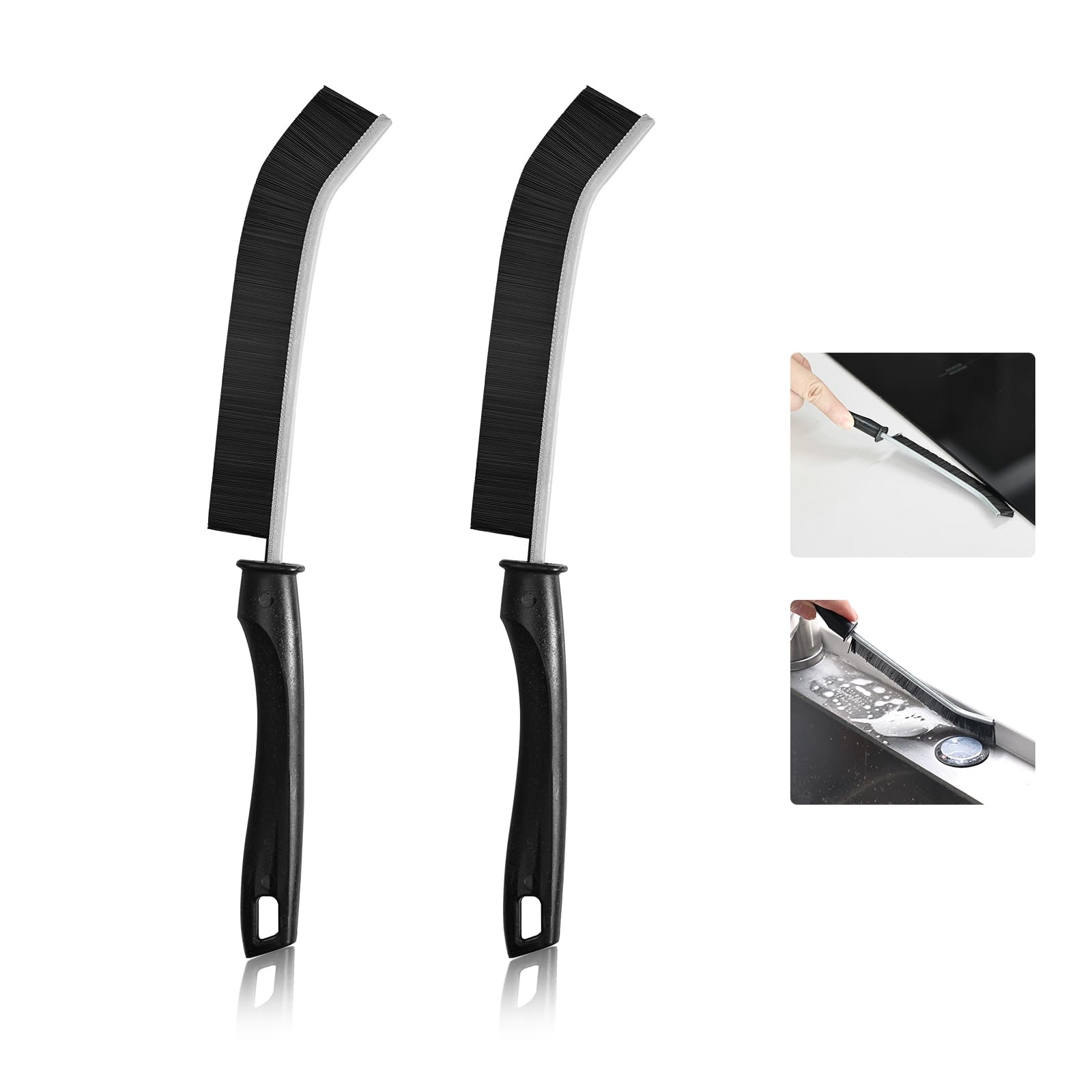 KitchenRaku Brosse de Nettoyage avec Poils Durs, Ensemble de 2 pour Interstices et Joints, Taille Compacte et Résistante