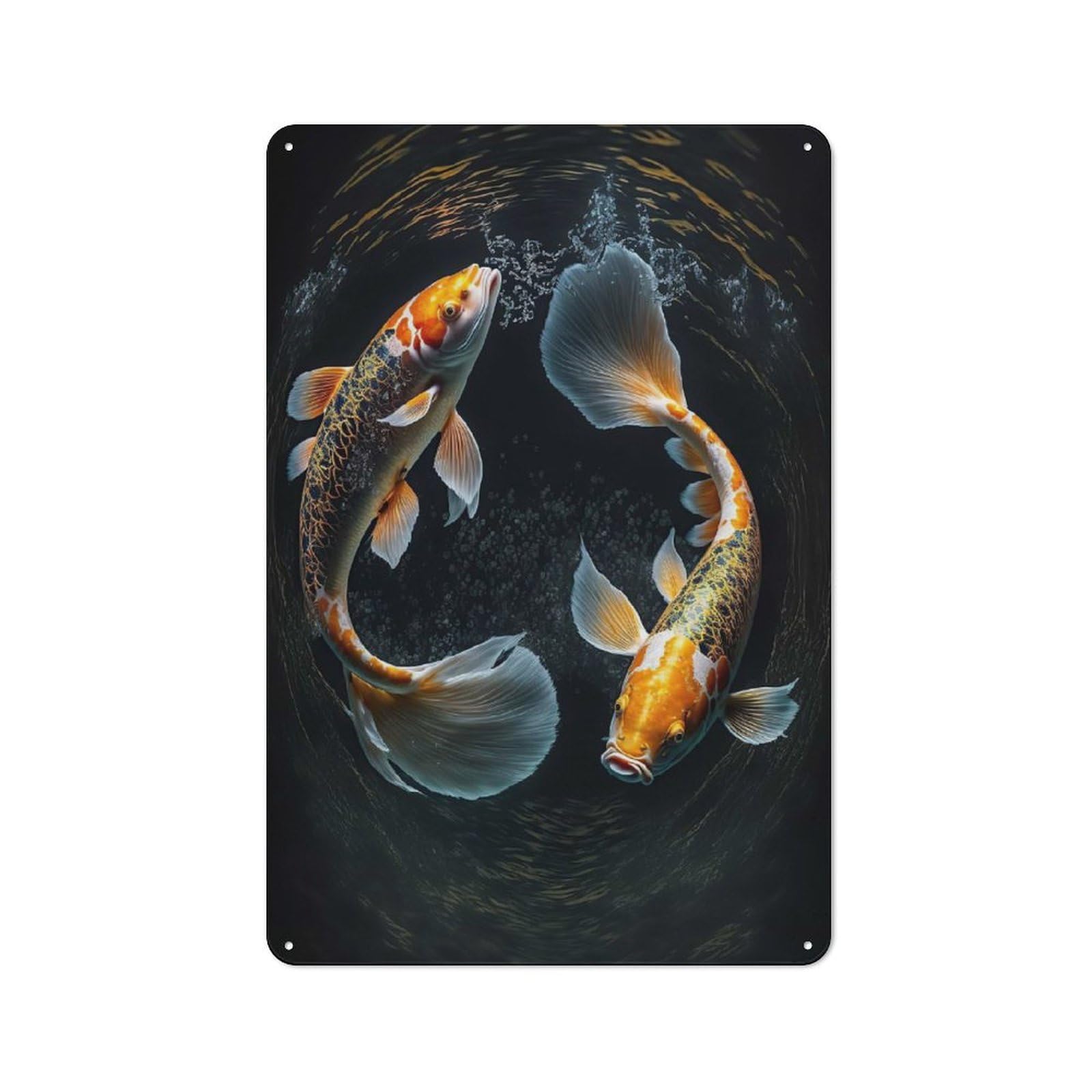Koi Fish in The Lake Creative Metal Wall Decor 30x20cm, Metal Desk Wall Sign for Hobby Room, Office, Lounge Or Living Room