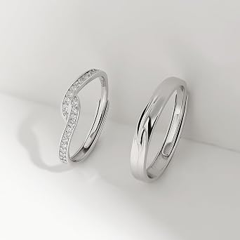 Meissa 2pcs Sterling Silver Couple Rings for Her and Him Love You Forever Infinity Wedding Bands Silver Promise Rings with Cubic Zirconia Bride Jewellery