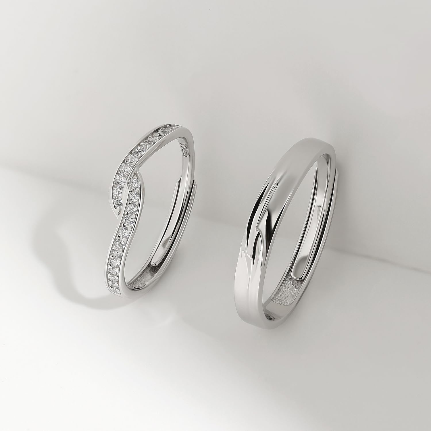 Anillos de compromiso Meissa para mujeres, juego de 2 anillos de pareja en plata esterlina, anillos de boda a juego para hombres y mujeres