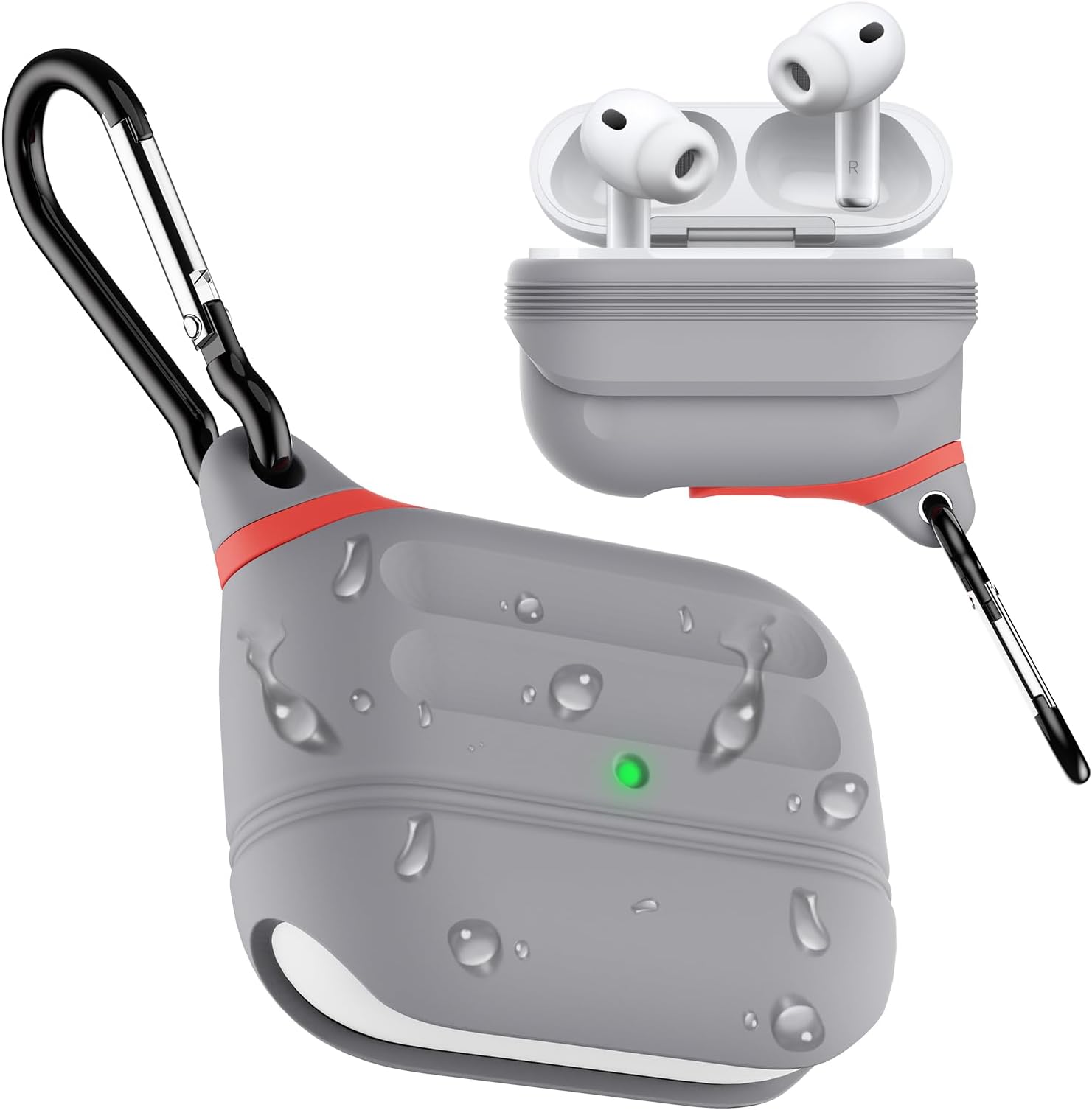 for AirPods Pro 3 Case Silicone - Waterproof, Shockproof, Drop Protection, Wireless Charging Supported, One-Piece Folding Design with Carabiner for AirPods Pro 3rd Gen (2025) - Grey