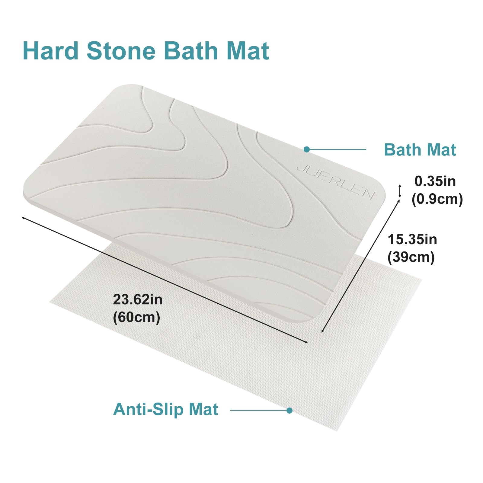JUERLEN 2 Pack Diatomaceous Earth Shower Mat, Stone Bath Mat, Nonslip Super Absorbent Fast-Drying Hard Bath Mat for Bathroom Shower Floor, 24 x 16 inch, Pallid Wave Design