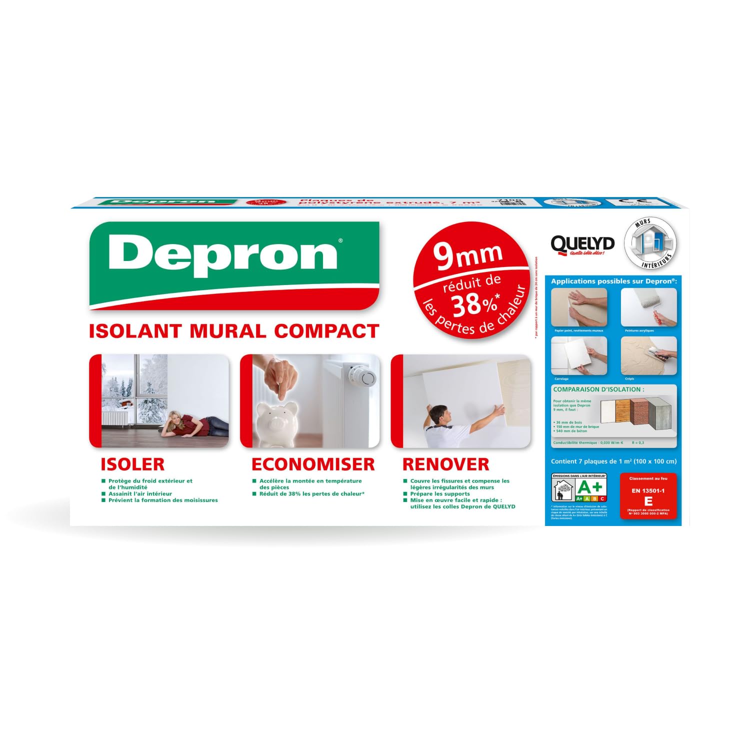Quelyd Plaques DEPRON Format G9 – Épaisseur 9 mm – Plaque Isolation Thermique – Isolant Murs Intérieurs – Couleur : Blanc – 7 Plaques de 1 m² (100 x 100 cm)