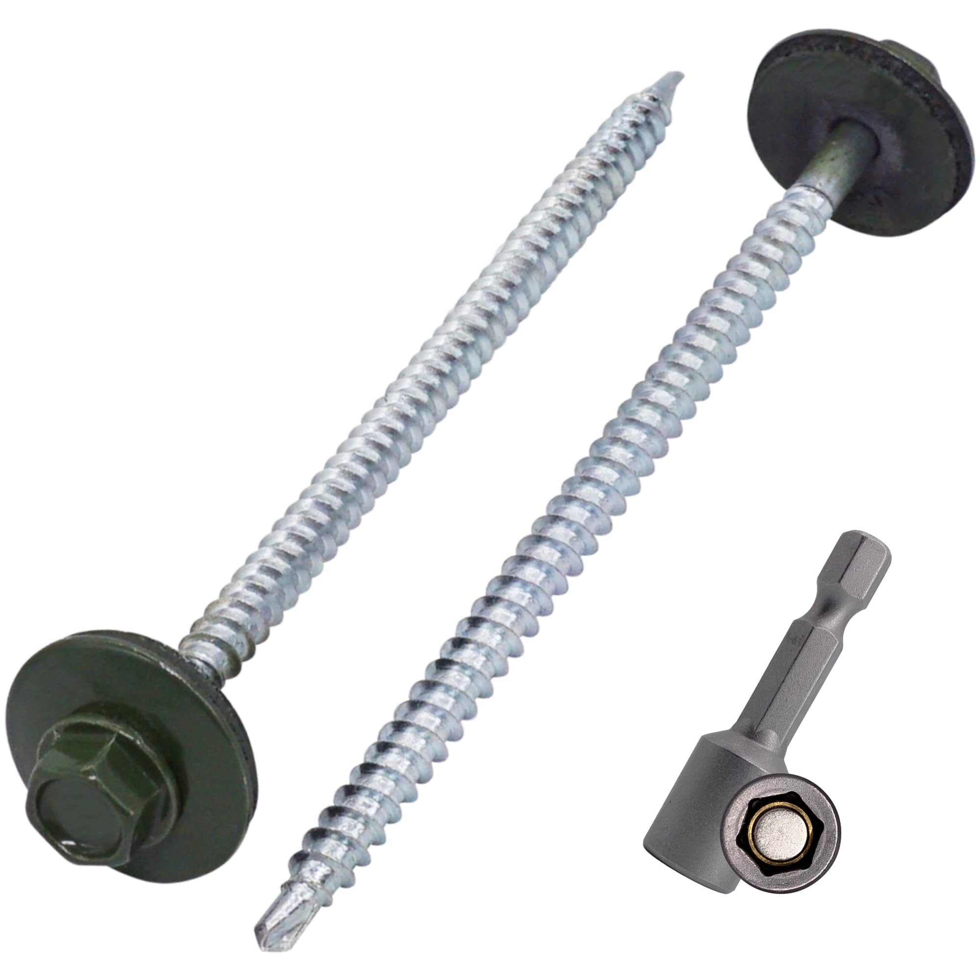 SKIR'CO (100 szt.) Malowane wkręty dachowe 4,8 x 100 mm, z łbem sześciokątnym, wkręty samowiercące z podkładką EPDM (zielony chrom, RAL 6020)