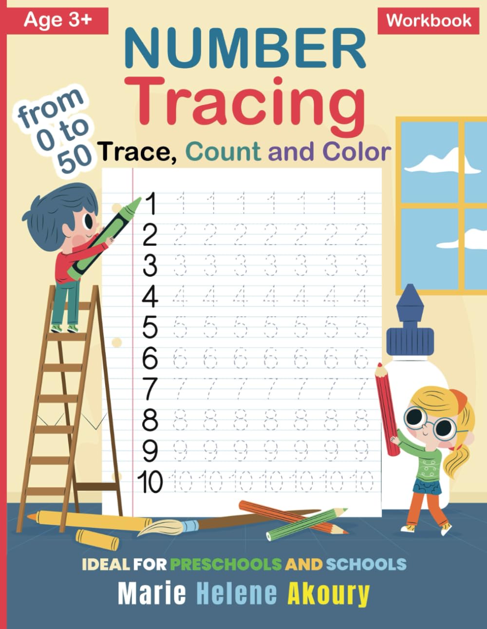 Number Tracing Workbook: Trace the dotted numbers, Count And Color 0 To 50. For Toddlers, Preschool And Kindergarten Kids from 3 years old. Introduction to numbers.
