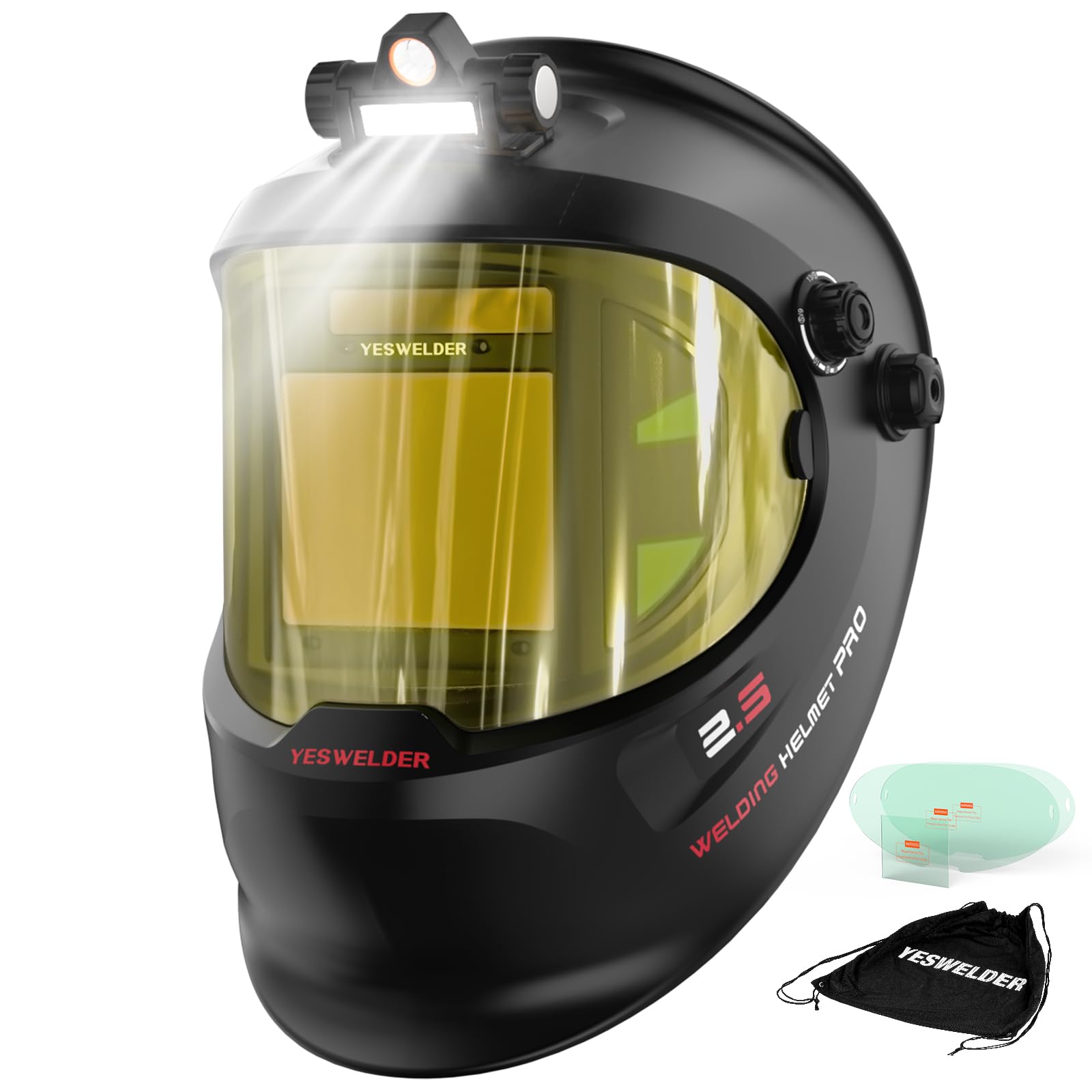 YESWELDER Auto Darkening Welding Helmet with LED, 180° View, LYG-Q800D-LK
