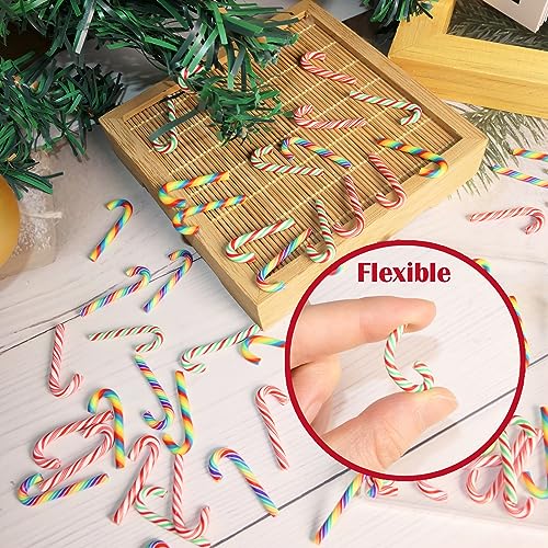 Haddiy Christmas Mini Candy Canes Decorations,60 Pcs Polymer Clay Canes Miniature Fake Candy Charms For Dollhouse Craft And Embellishments-No Hole thumb #2