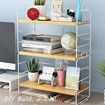 Desk Hutch, Desktop Bookshelf With 5 Shelves, Wood Desk Shelf For Computer, 3-Tier Desktop Bookshelf Organizer For Home Office Dorm, White
