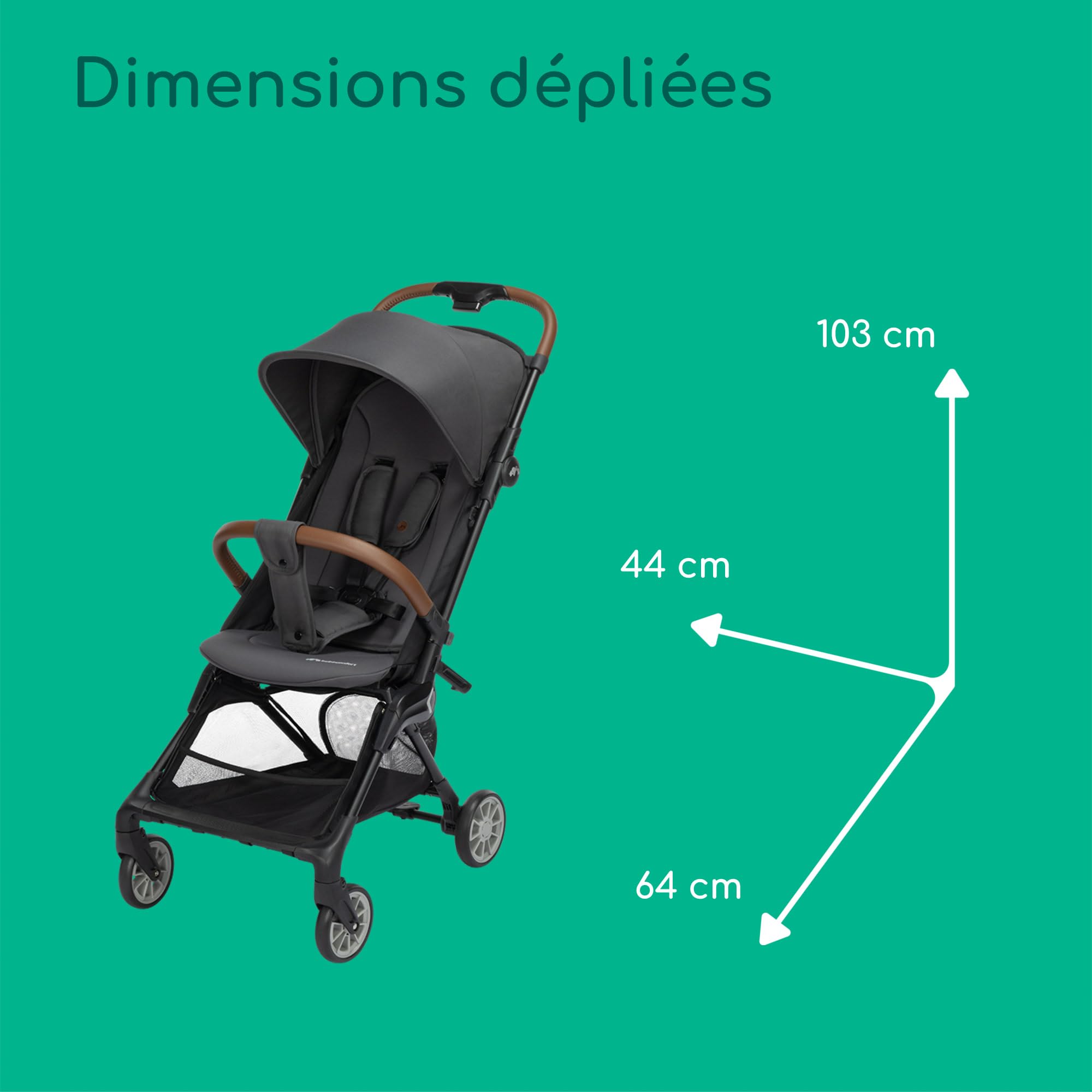 Bebeconfort Zephir, poussette bébé compacte, 0 à 4 ans (22 kg max.), poussette de voyage légère (5.6 kg), autorisée en bagage cabine, siège inclinable et position allongée, panier, Mineral Graphite