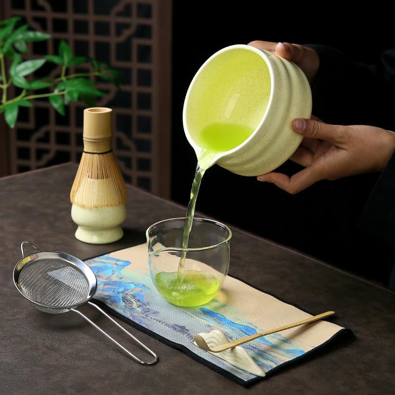 7 matcha whisk set 1 Matcha Whisk ，Matcha Bowl with Pouring Spout Scoop Matcha Whisk Holder Tea Making Kit. 1 matcha whisk set (7pcs), 15.2 Ounce (Yellow) - Image 9