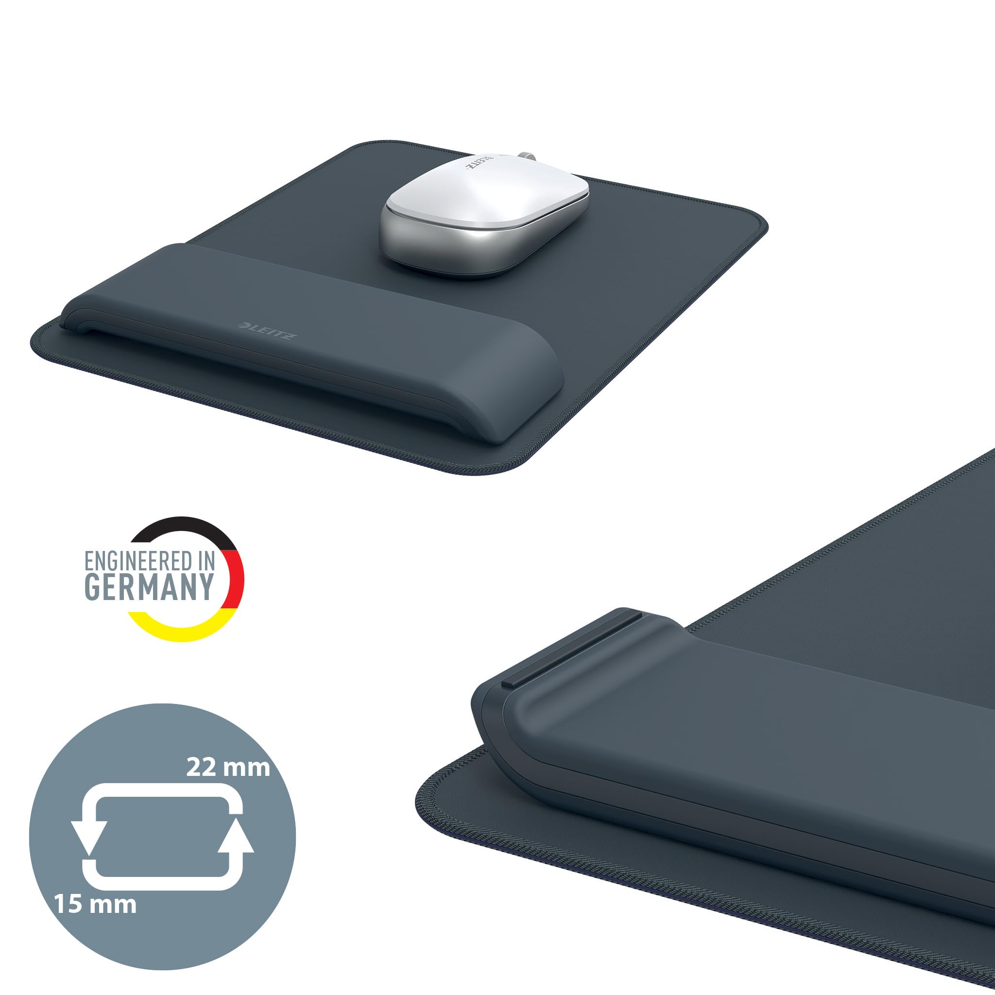 Leitz Ergo Set Mauspad + Handgelenkauflage Tastatur, Zwei Höheneinstellungen, verbessert Haltung & Durchblutung, Computer-Mauspad, Ergo-Serie, Dunkelgrau, 65170089 + 65240089