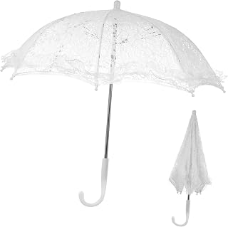 Lace Umbrella Parasol Floral White Umbrella Vintage Wedding Bridal Umbrella Photography Scene Props for Baby Shower Bridal Decorations Assorted Color A