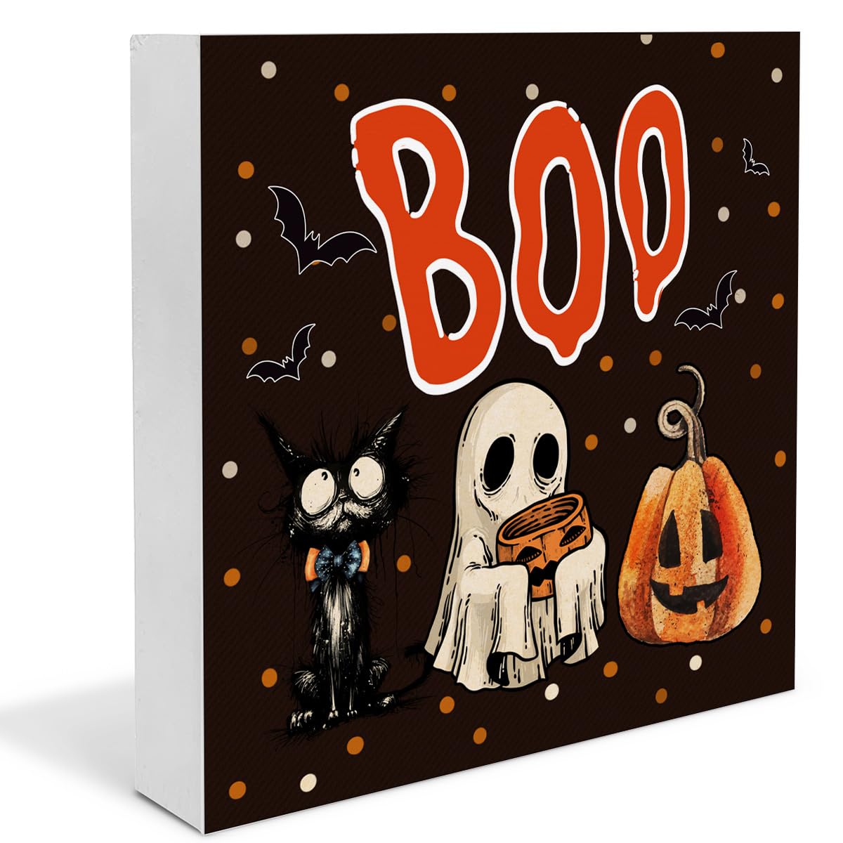 ART Halloween Wall Canvas Decor Black Cat With Witch Hat Pumpkin ...