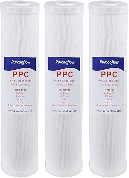 20x4.5 Inch PPC Composite Water Filter, 2-in-1 Pleated Sediment & CTO Carbon Block, Reduces Sand, Rust, Chlorine & Odor, 5 Micron Replacement