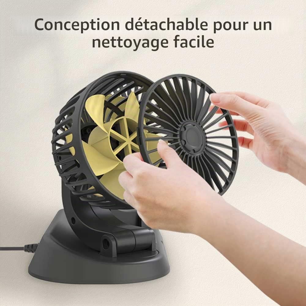 Ventilateur de voiture à double tête, TOTMOX 12V Allume-cigare Mini ventilateur de refroidissement pour voiture, camion, van, SUV, RV, bateau, home, rotation horizontale à 360° et verticale à 180°