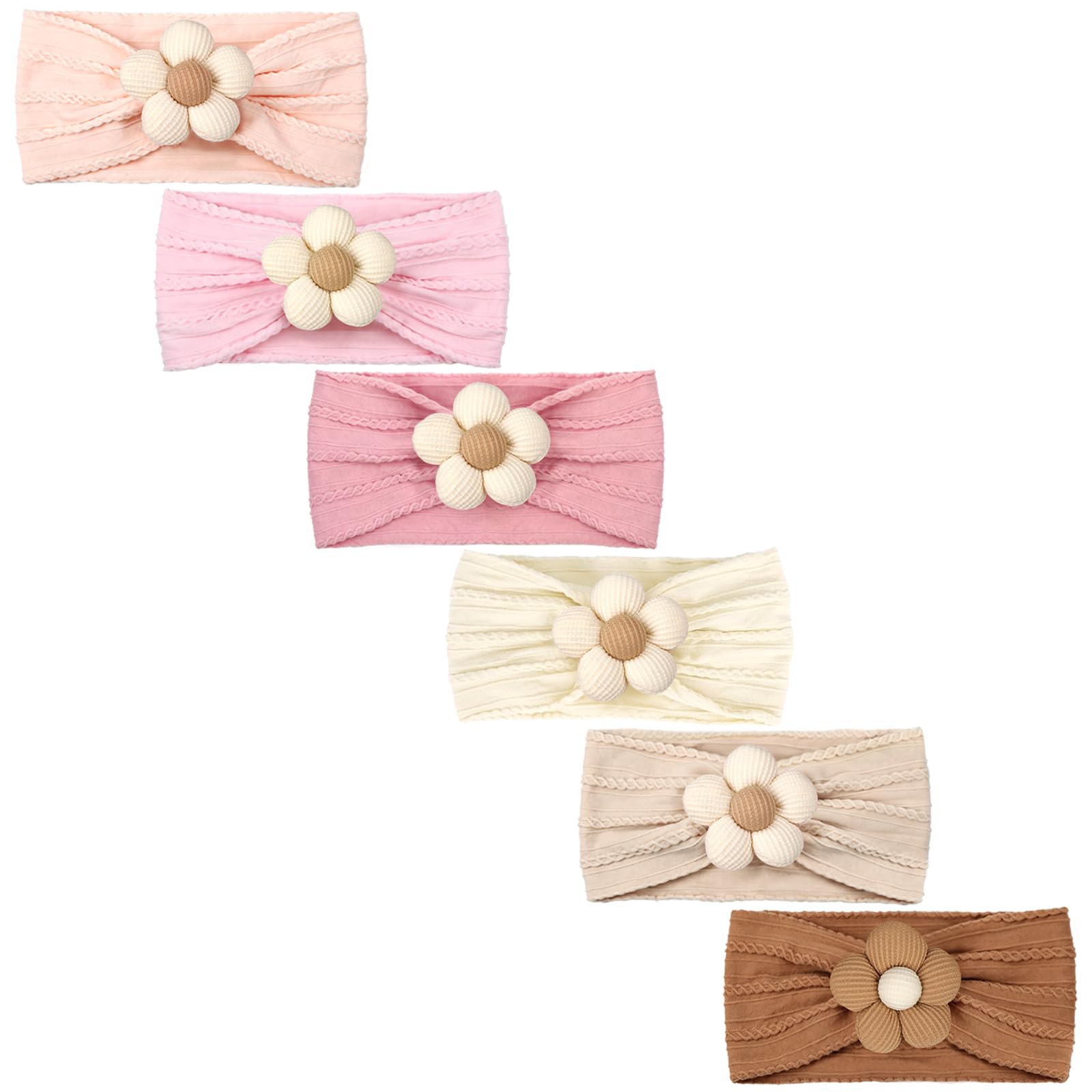6 Pcs Baby Flower Headbands Baby Girl Nylon Headband Soft Newborn Hairbands | Baby Girl Newborn Essentials,Baby Shower Gifts,Hair Accessories for Infant Toddler Kids,Baby Girl Accessories,Newborn Gifts