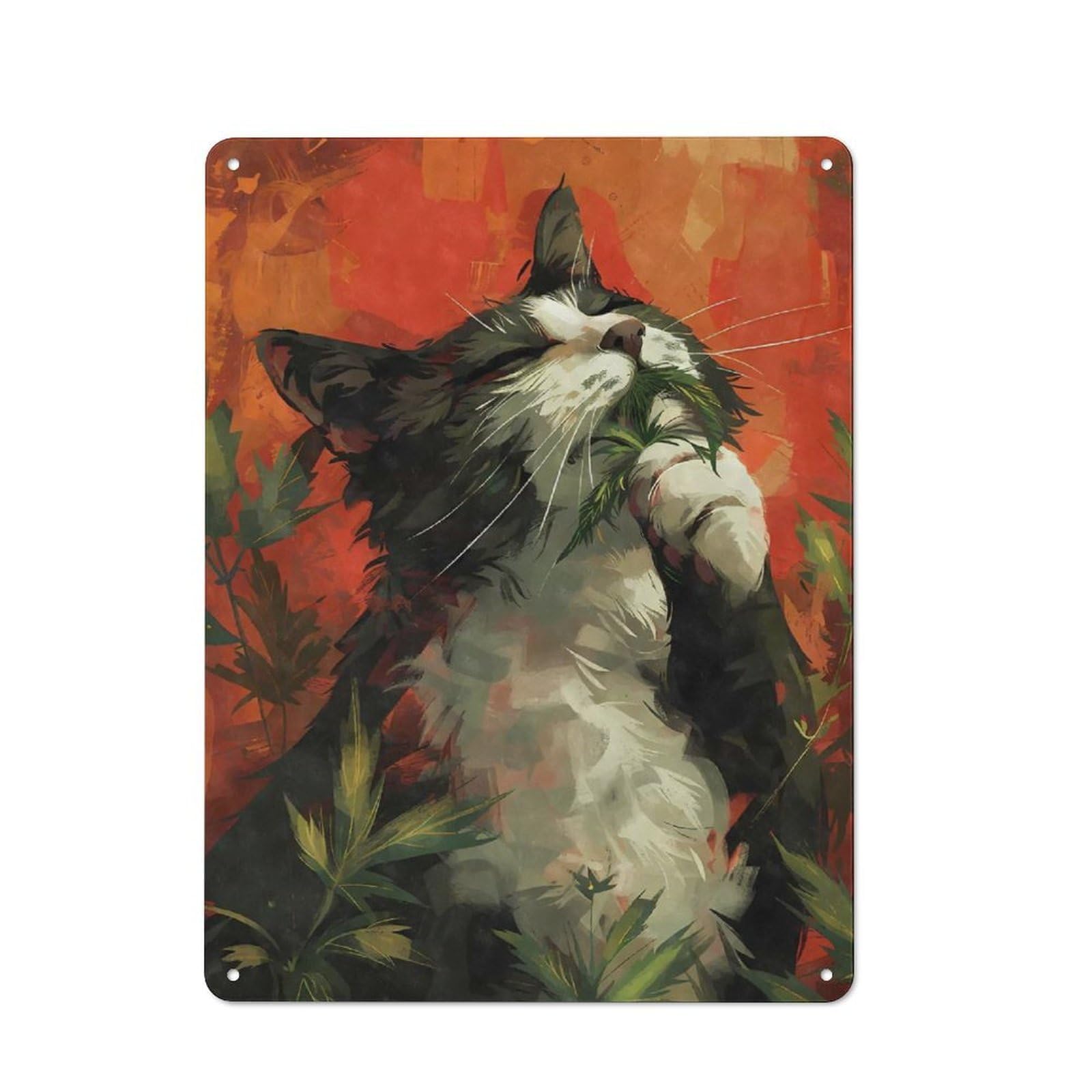 Junmoney Funny Cat On Catnip Tin Sign 40X30cm, Rustic Home Bar Decor For Cafe, Pub, Workshop Or Home Bar, For Casual British Interiors