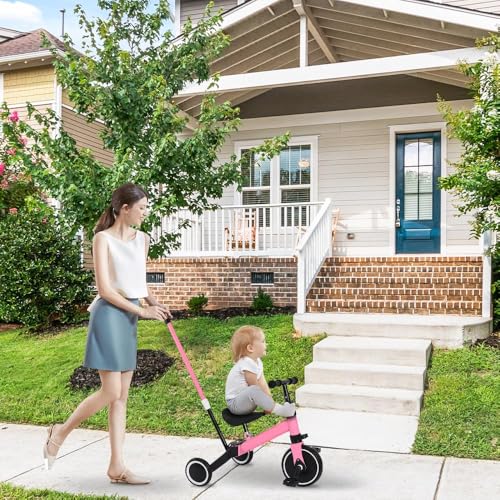 Dreirad, höhenverstellbar, 2-in-1, Laufrad, Dreirad, für Kinder von 1-3 Jahren, Dreirad für Babys, skalierbares Babyfahrrad, sicher und bequem, abnehmbarer Putter (Rosa) – Bild 7